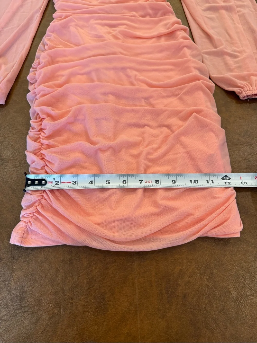 Pink Ruched Dress with Long Sheer Sleeve - Women’s Size Small Bodycon